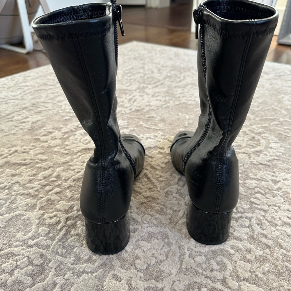 Steve Madden Black Stretch Leather Ankle Boots with Patent Cap Toe - Picture 3 of 5